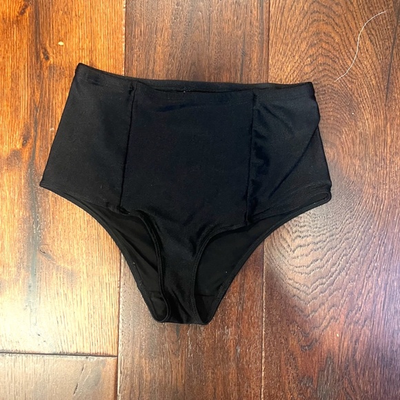 AMERICAN APPAREL SWIM WOMEN’S HIGH-RISE BIKINI BOTTOMS, SIZE LARGE, BLACK - Picture 1 of 5